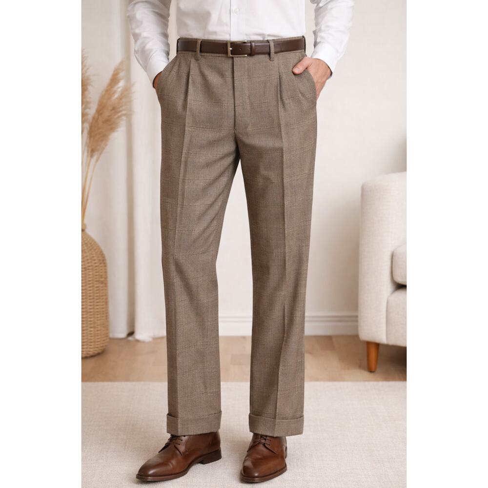 Lauren Ralph Lauren Wool Pleated Dress Pants 36x29‎ Cuffed Plaid